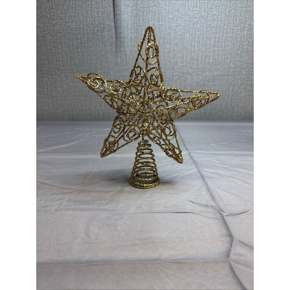 New Kurt Adler 7" Gold Glitter 5 Point Star Christmas Treetopper!